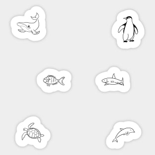 stick figures of ocean animals sticker pack Sticker